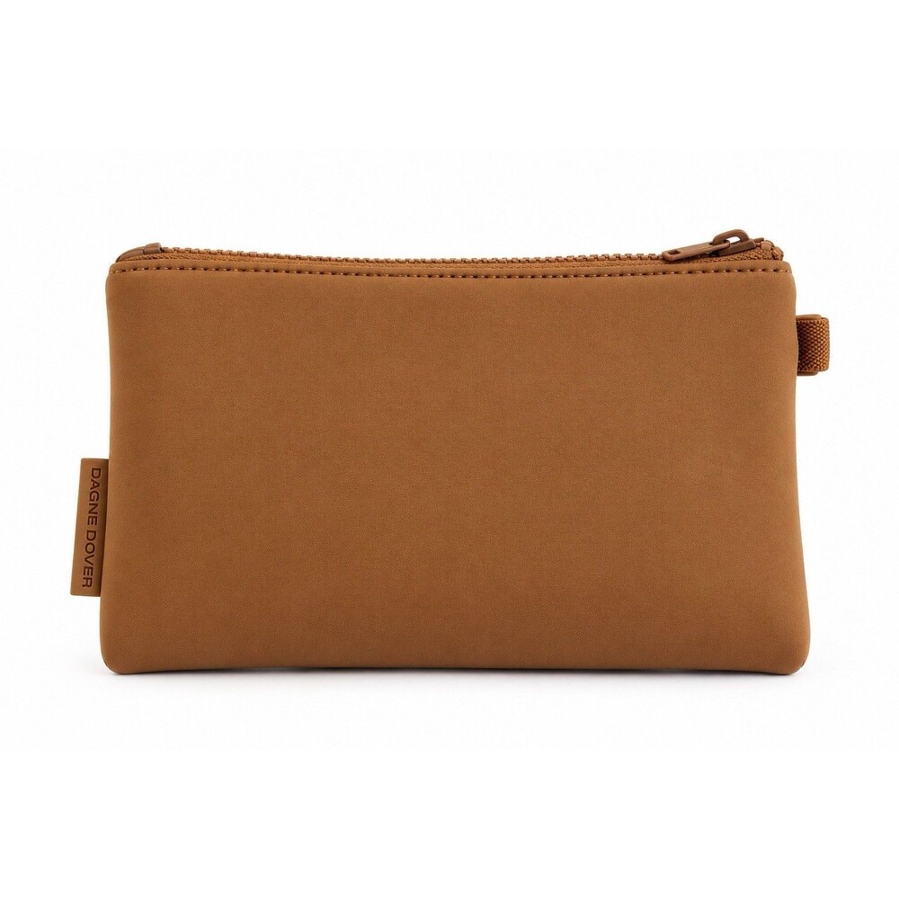 Dagne Dover Brown Neoprene Zip Pouch Small Cosmetic